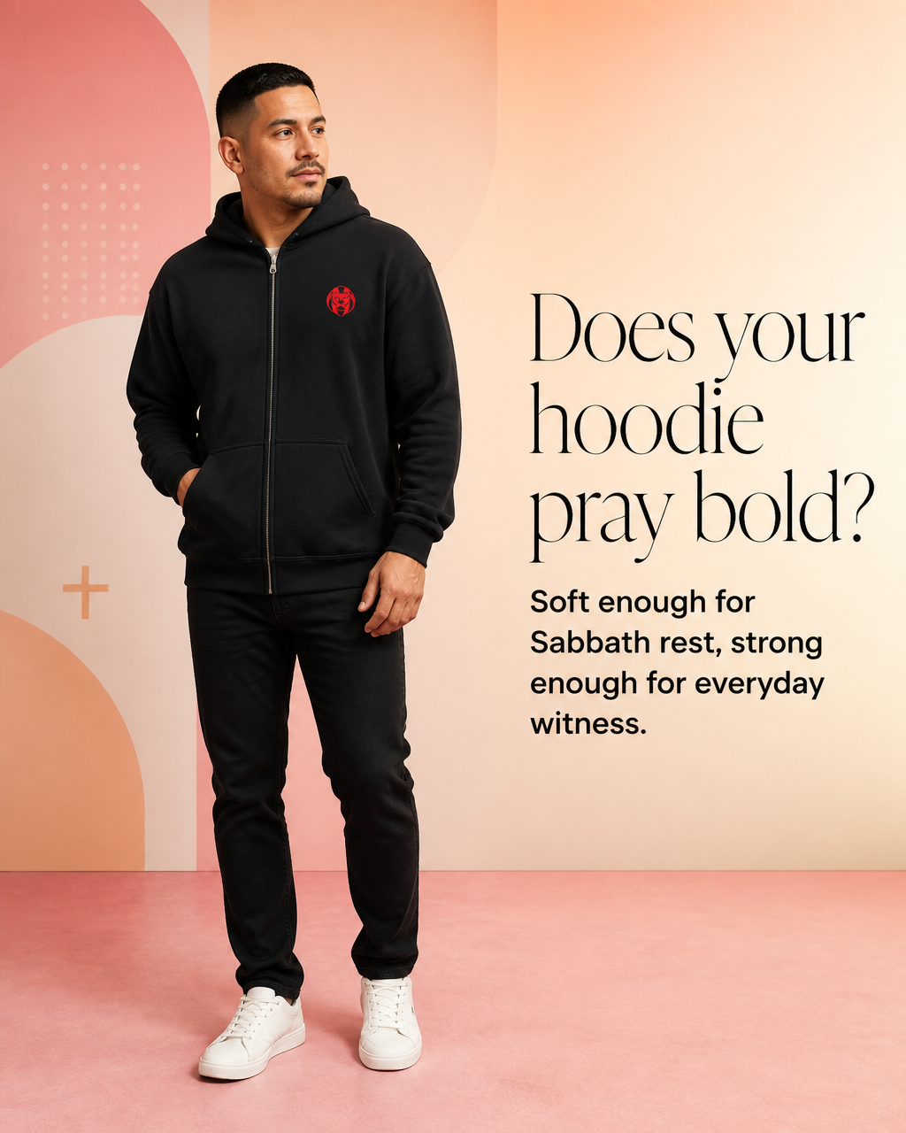 Lion Heart Embroidered Zip Script Hoodie